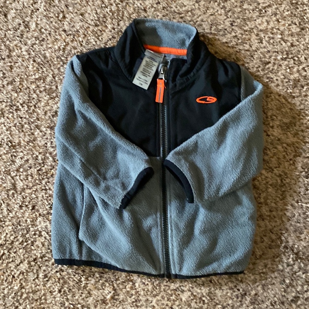 Champion fleece gray and black with orange trim jacket. Size 12 months